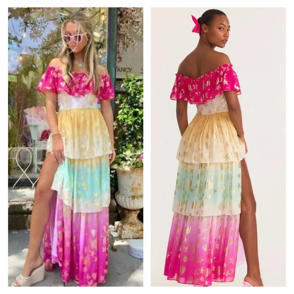 LOVESHACKFANCY Vynne Ombré Tiered Maxi Dress Star Print SZ 4 - Picture 1 of 8